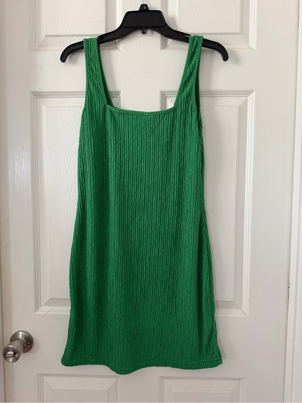 Green Ribbed Square-Neck Mini Dress